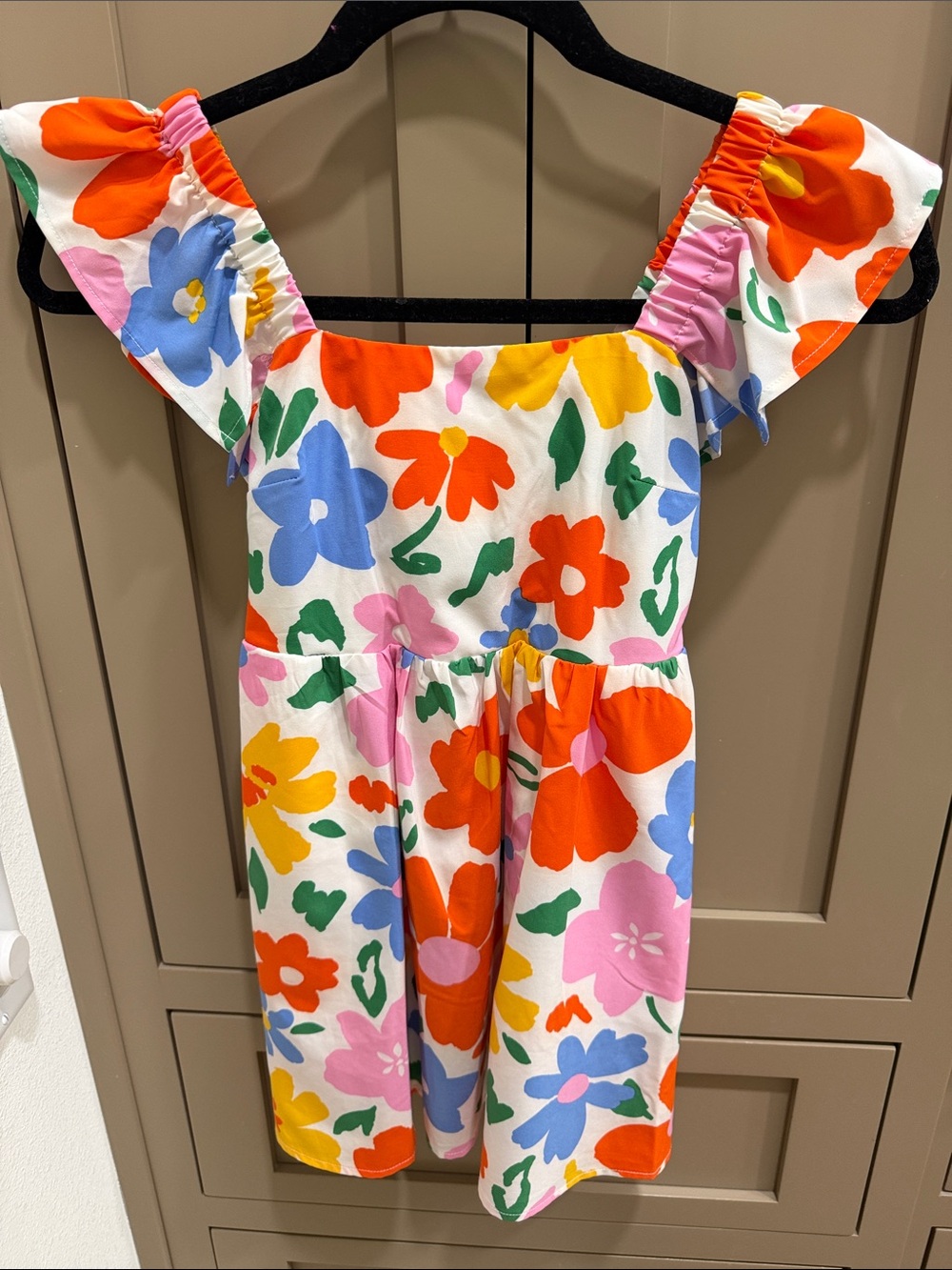 Girls Bright Floral Ruffle-Sleeve Dress - Multicolor